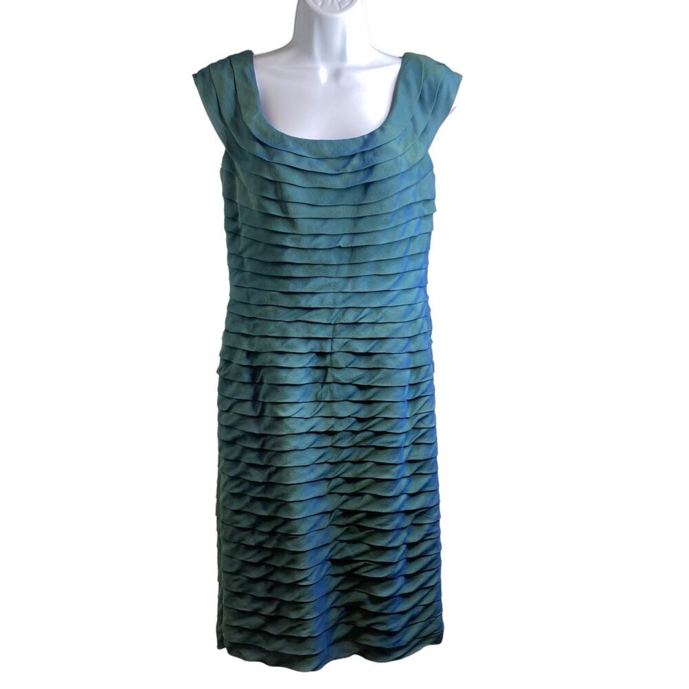 Tadashi Y2K Women’s Teal Silk Tiered Cocktail Party Dress Size 8 Iridescent